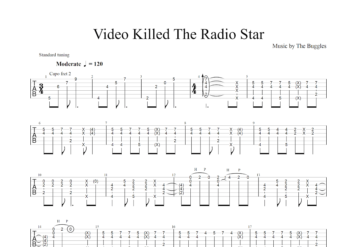 Video Killed The Radio Star吉他谱_郑成河_E调指弹
