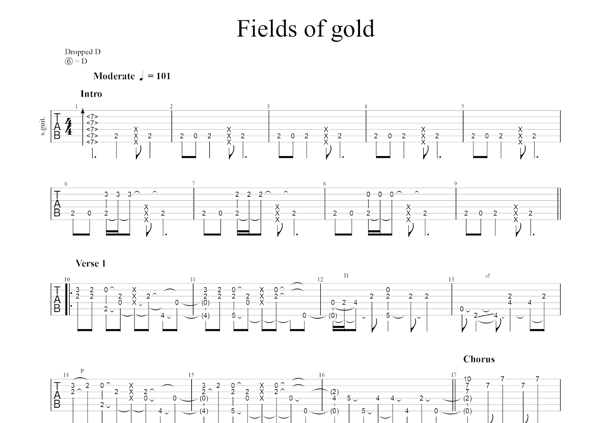 Fields of gold吉他谱预览图