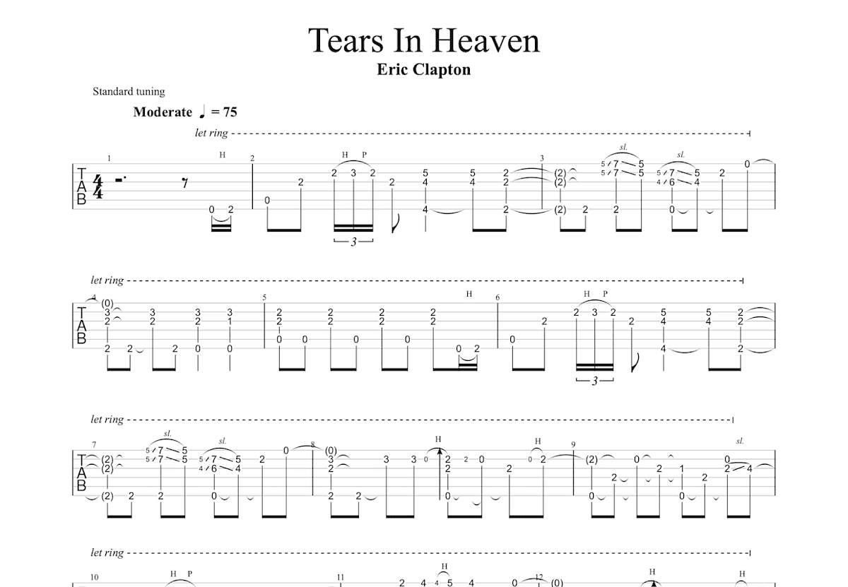 Tears In Heaven吉他谱预览图