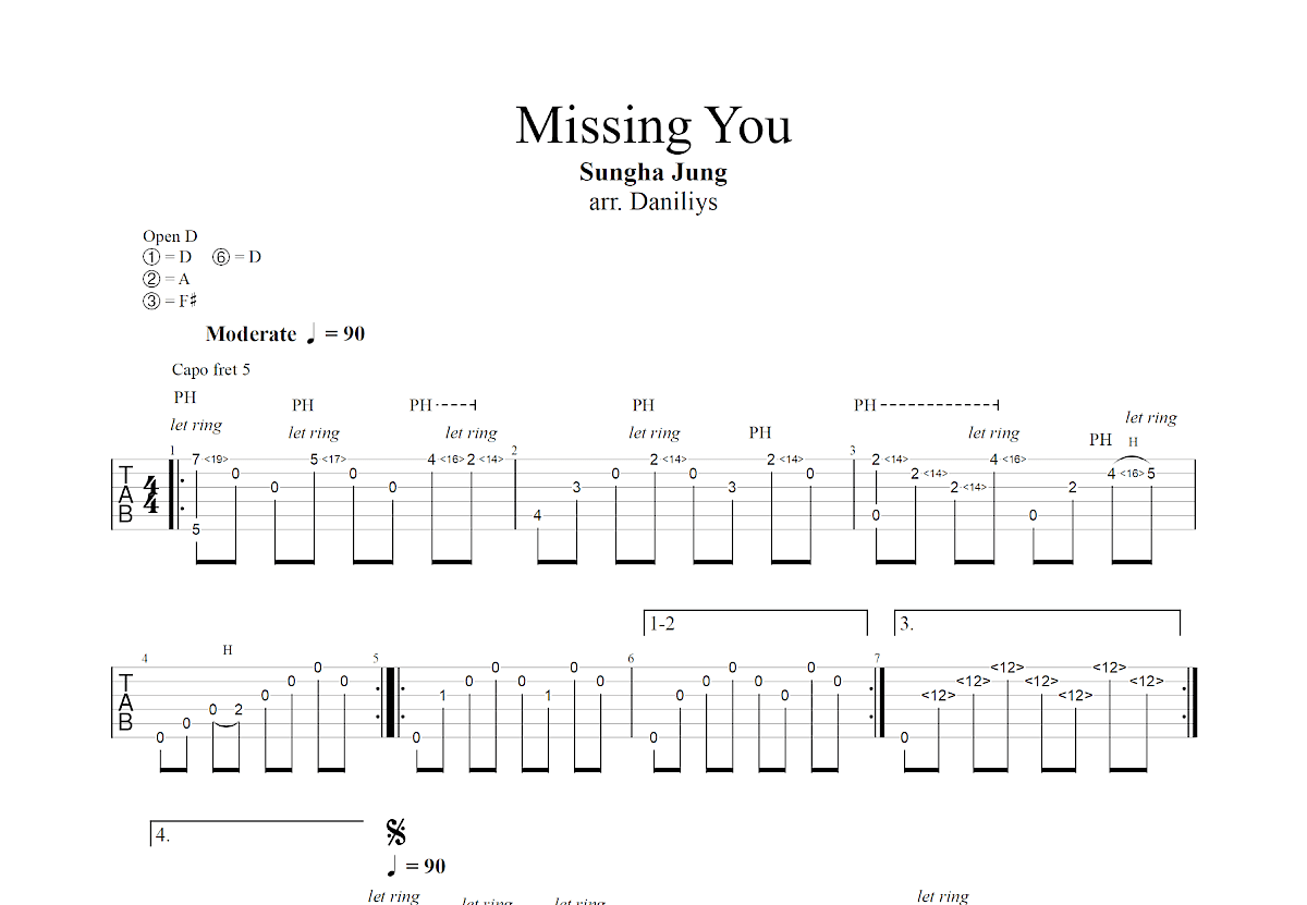 Missing You吉他谱_郑成河_D调指弹