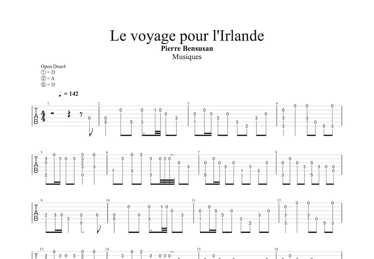 Le voyage pour l'Irlande吉他谱预览图
