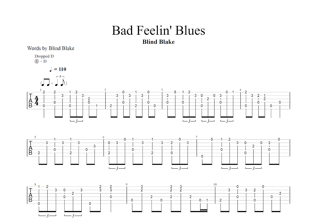 Bad Feelin' Blues吉他谱预览图