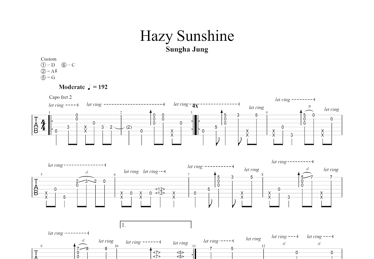Hazy Sunshine吉他谱_郑成河_G调指弹