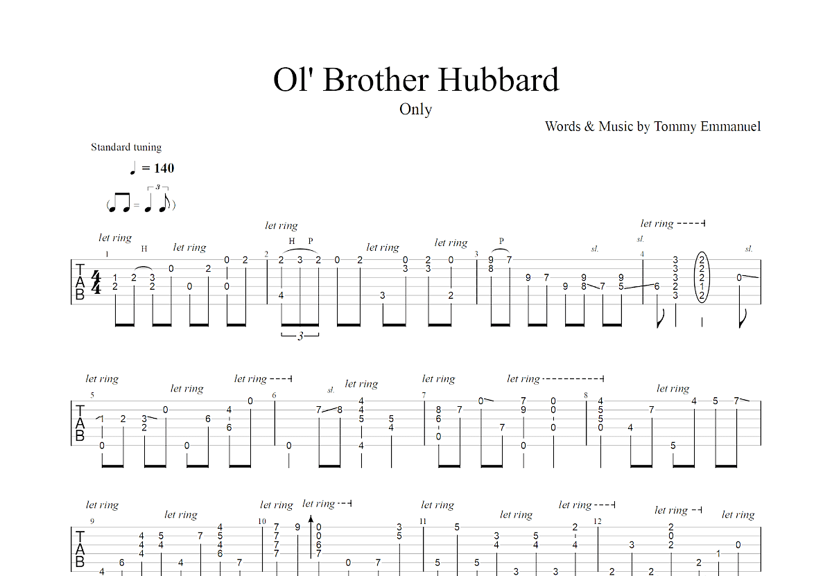 Ol' Brother Hubbard吉他谱预览图