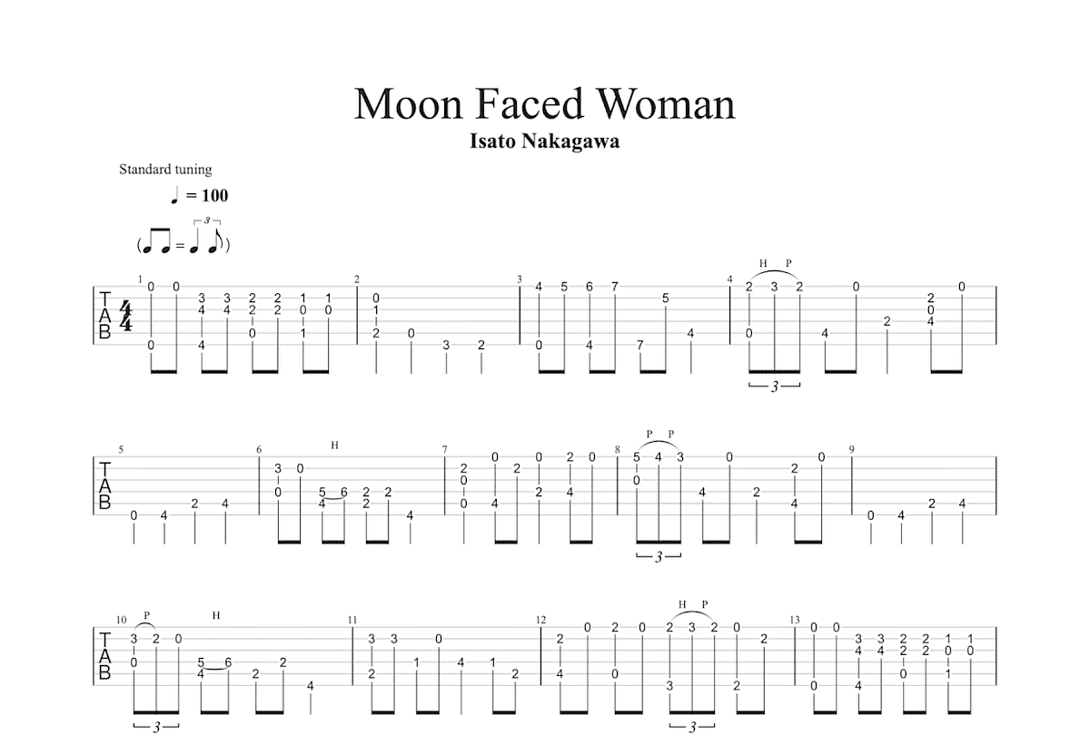Moon Faced Woman吉他谱_中川砂仁_E调指弹