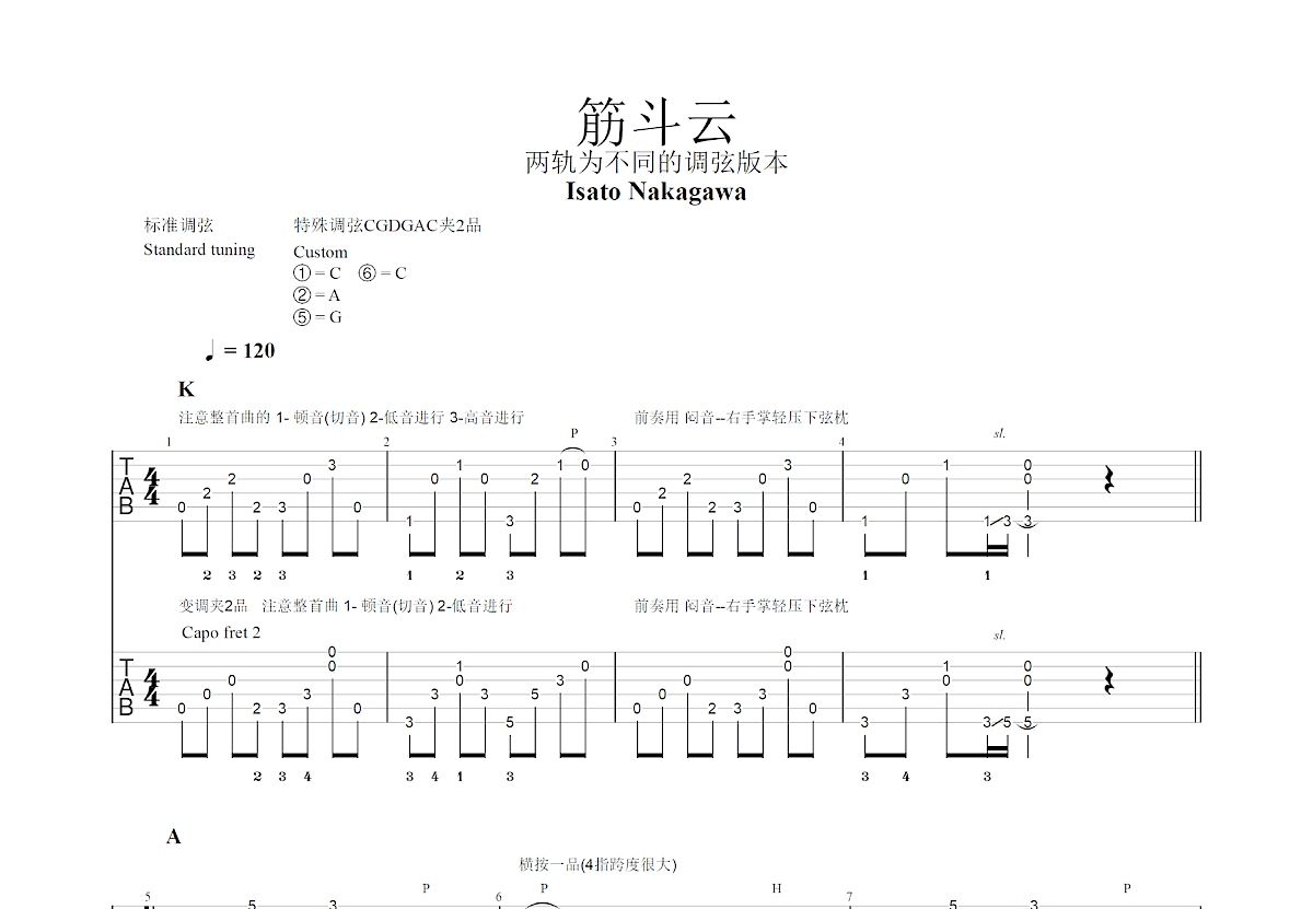 筋斗云吉他谱_中川砂仁_C调指弹