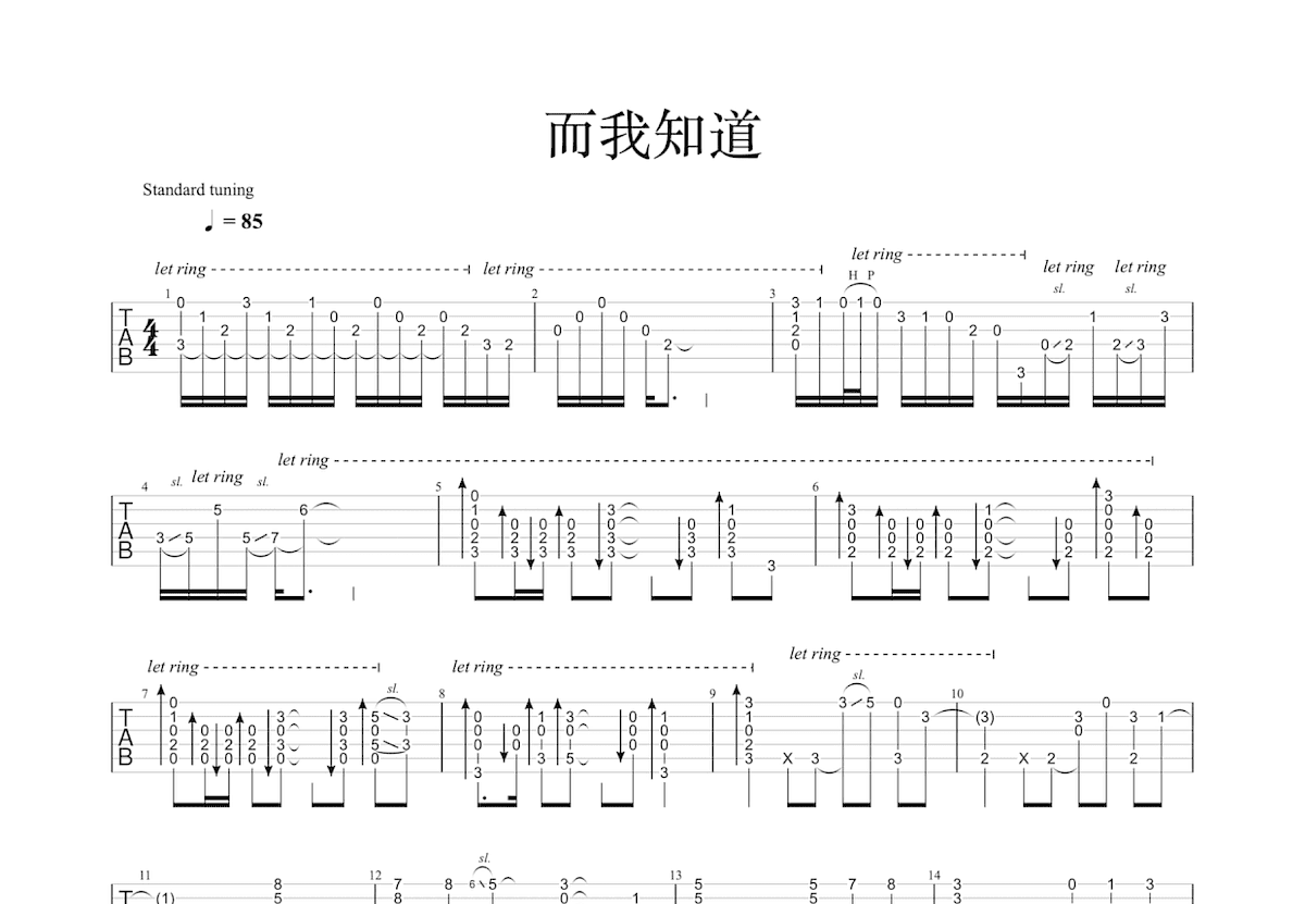 而我知道吉他谱_阿信_C调指弹