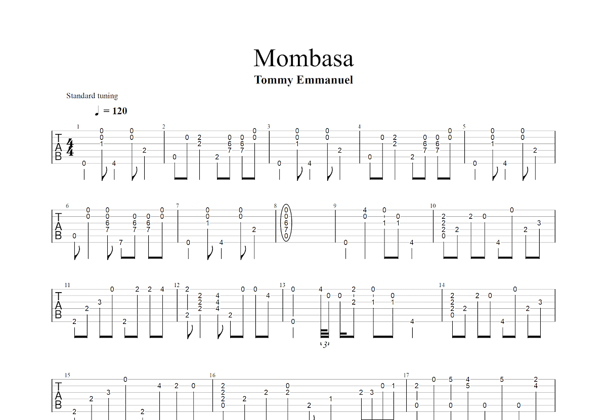 Mombasa吉他谱_Tommy Emmanuel_E调指弹