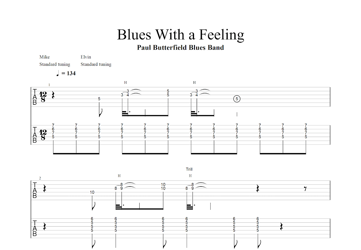Blues With a Feeling吉他谱预览图