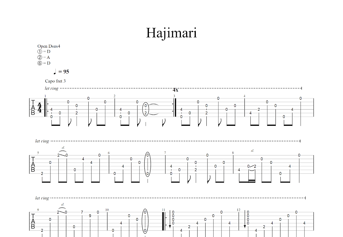 Hajimari吉他谱_岸部真明_D调指弹
