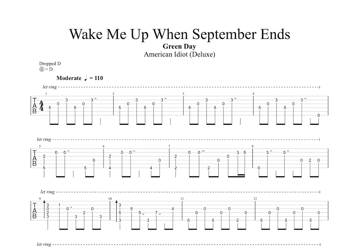 Wake Me Up When September Ends吉他谱预览图