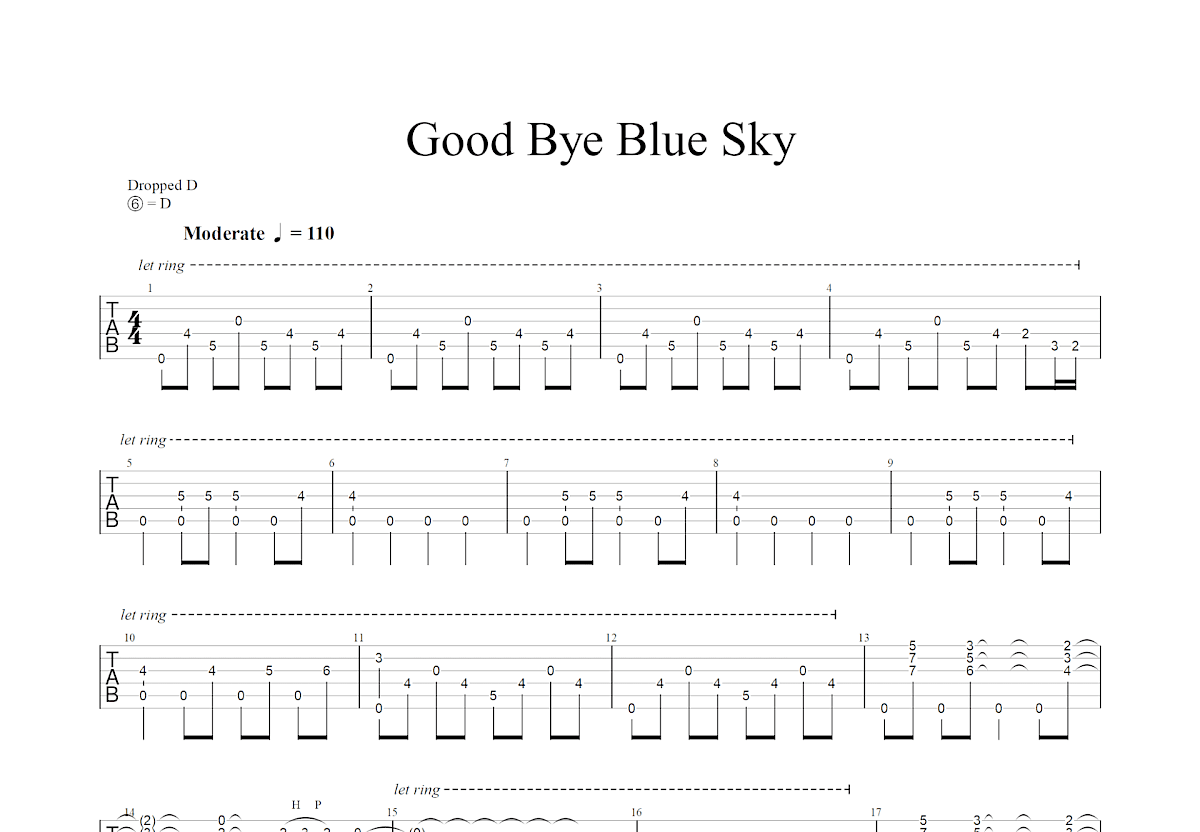 Good Bye Blue Sky吉他谱预览图