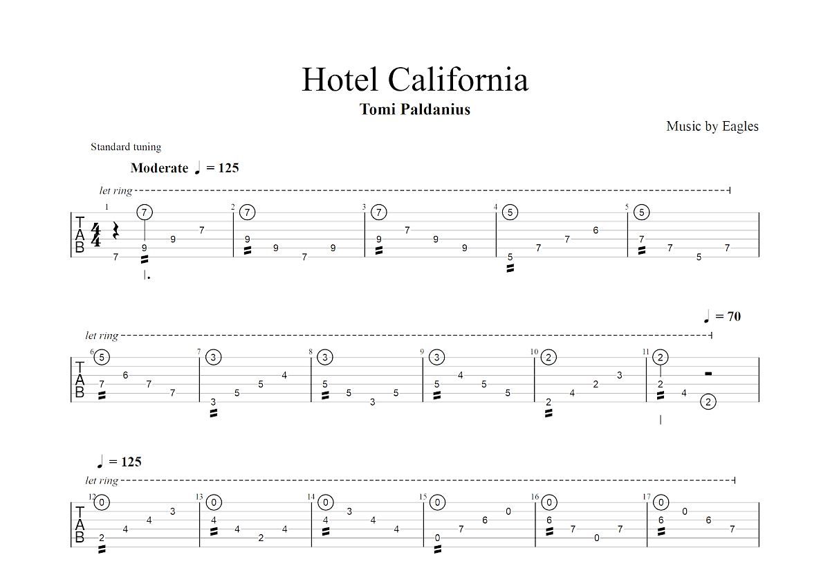 Hotel California吉他谱_Tomi Paldanius_D调指弹
