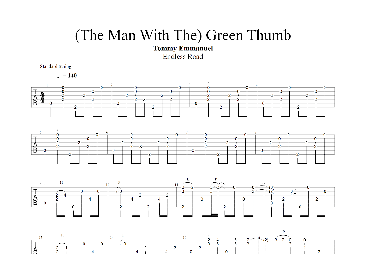 (The Man With The) Green Thumb吉他谱_Tommy Emmanuel_A调指弹