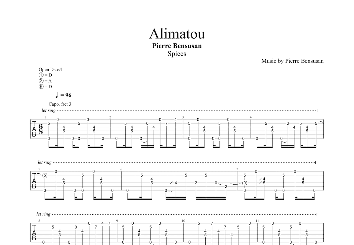 Alimatou吉他谱_Pierre Bensusan_D调指弹