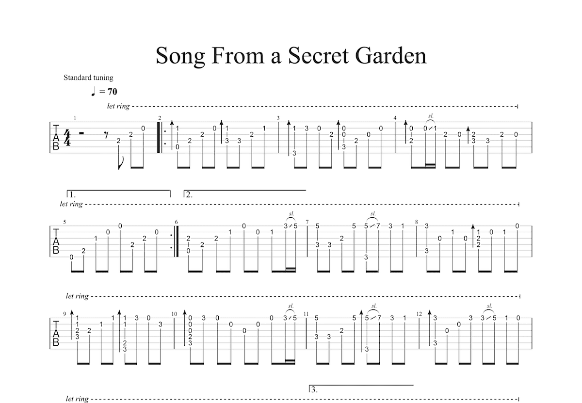 Song From a Secret Garden吉他谱_罗尔夫·勒夫兰_C调指弹