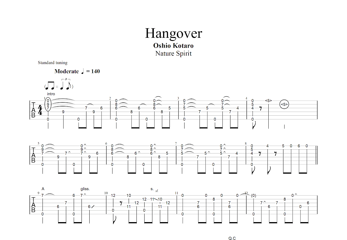 hangover吉他谱预览图