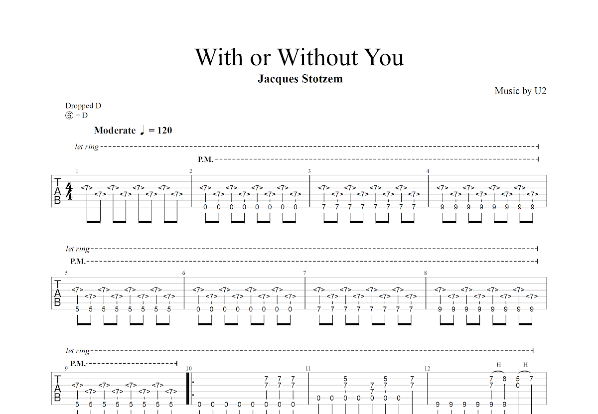 With or Without You吉他谱预览图