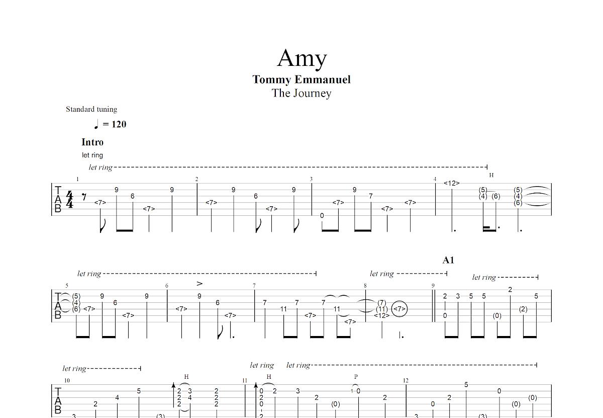 Amy吉他谱_Tommy Emmanuel_A调指弹
