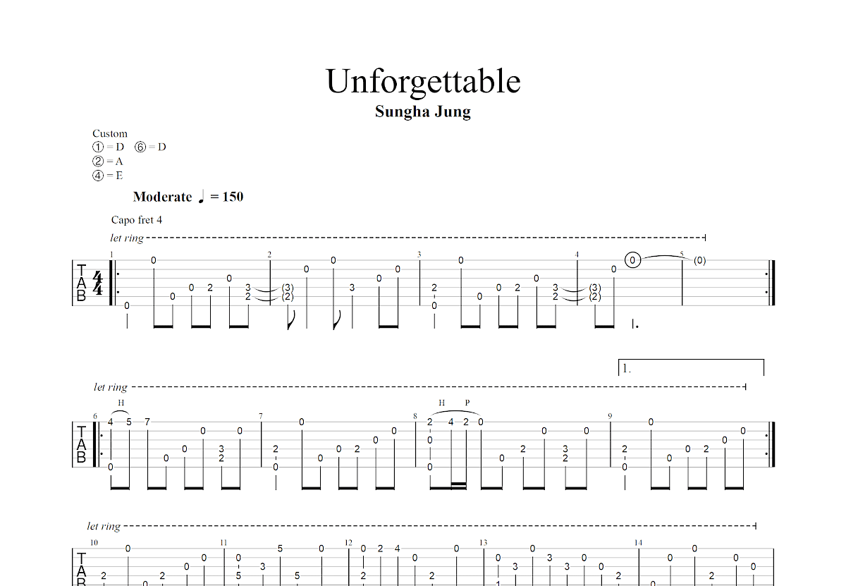 Unforgettable吉他谱_郑成河_D调指弹