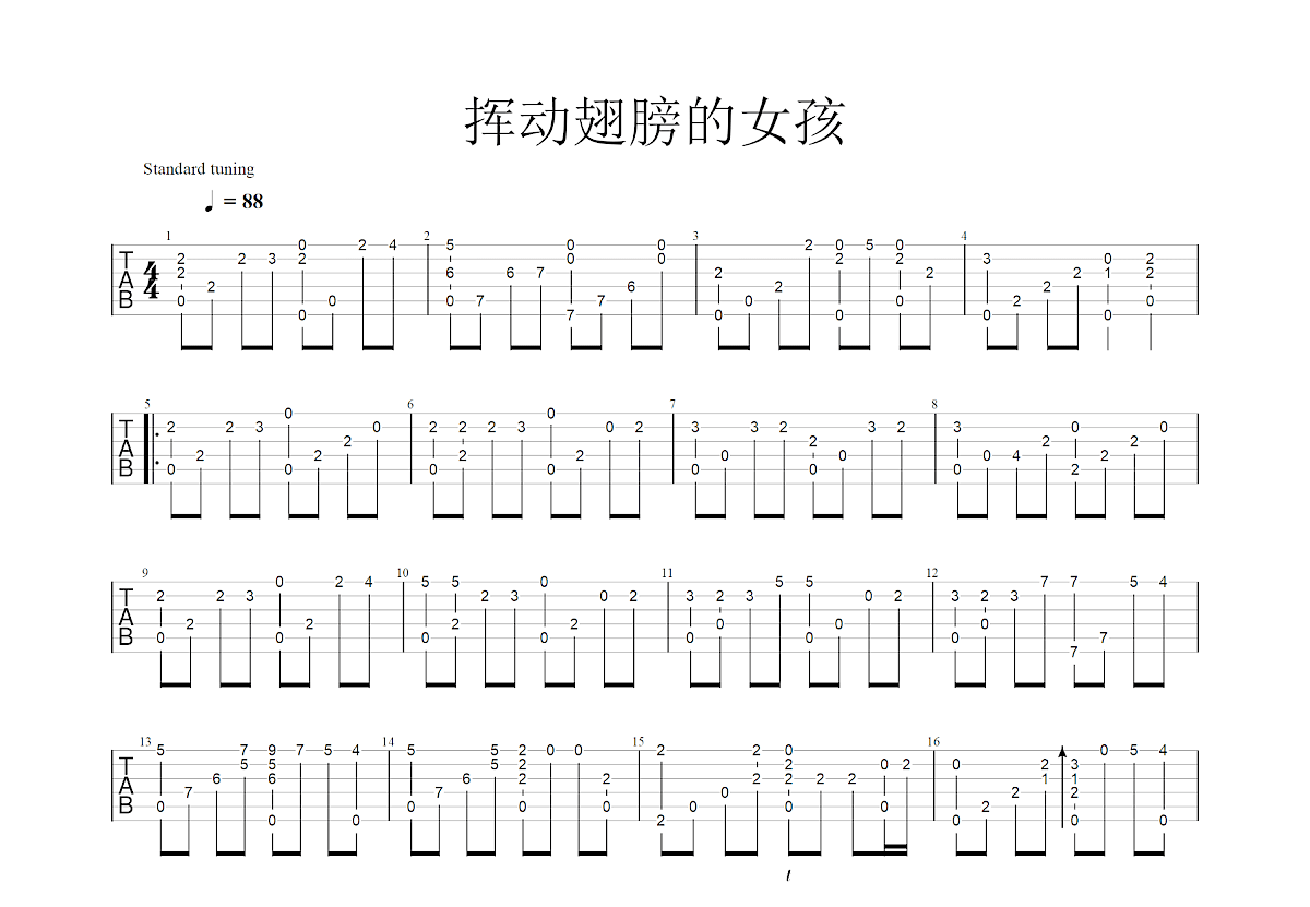 挥着翅膀的女孩吉他谱_卢家宏_A调指弹