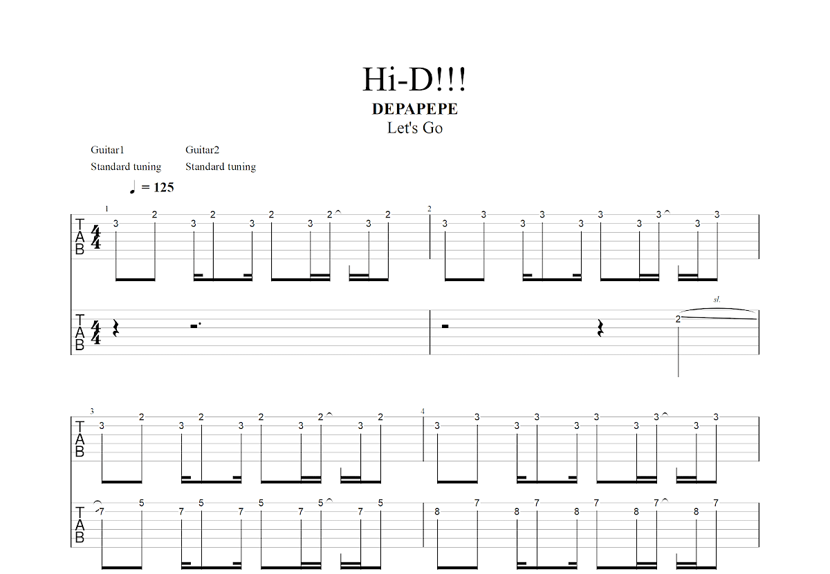 Hi-D!!!吉他谱_DEPAPEPE_D调双吉他独奏