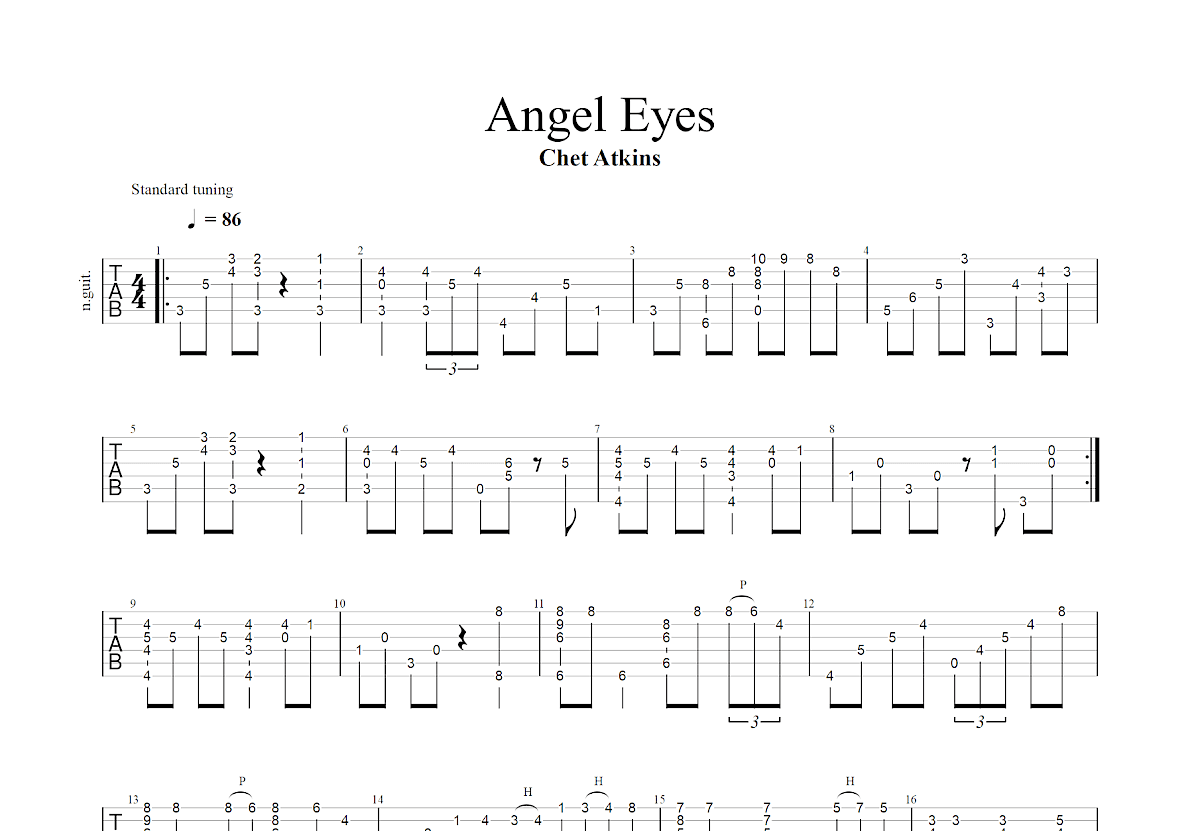 Angel Eyes吉他谱_Chet Atkins_C调指弹