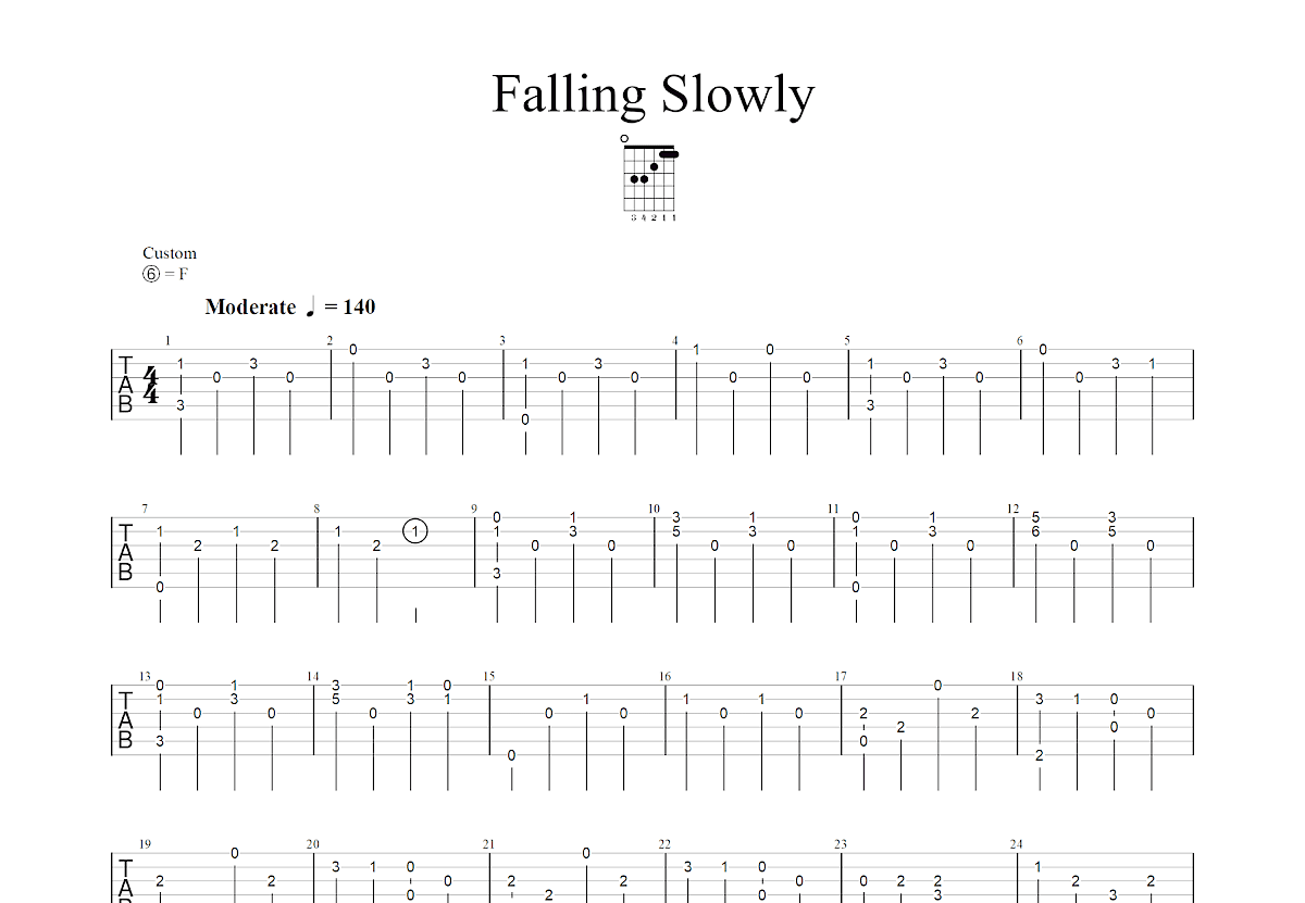 Falling Slowly吉他谱_郑成河_C调指弹