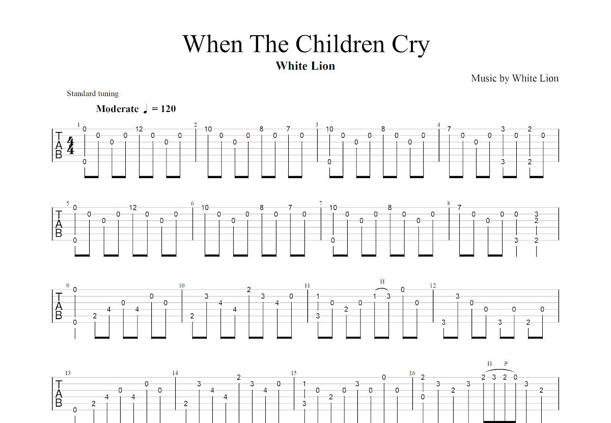 When The Children Cry吉他谱_White Lion_G调指弹
