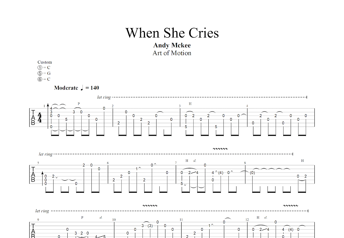 When She Cries吉他谱_Andy Mckee_C调指弹