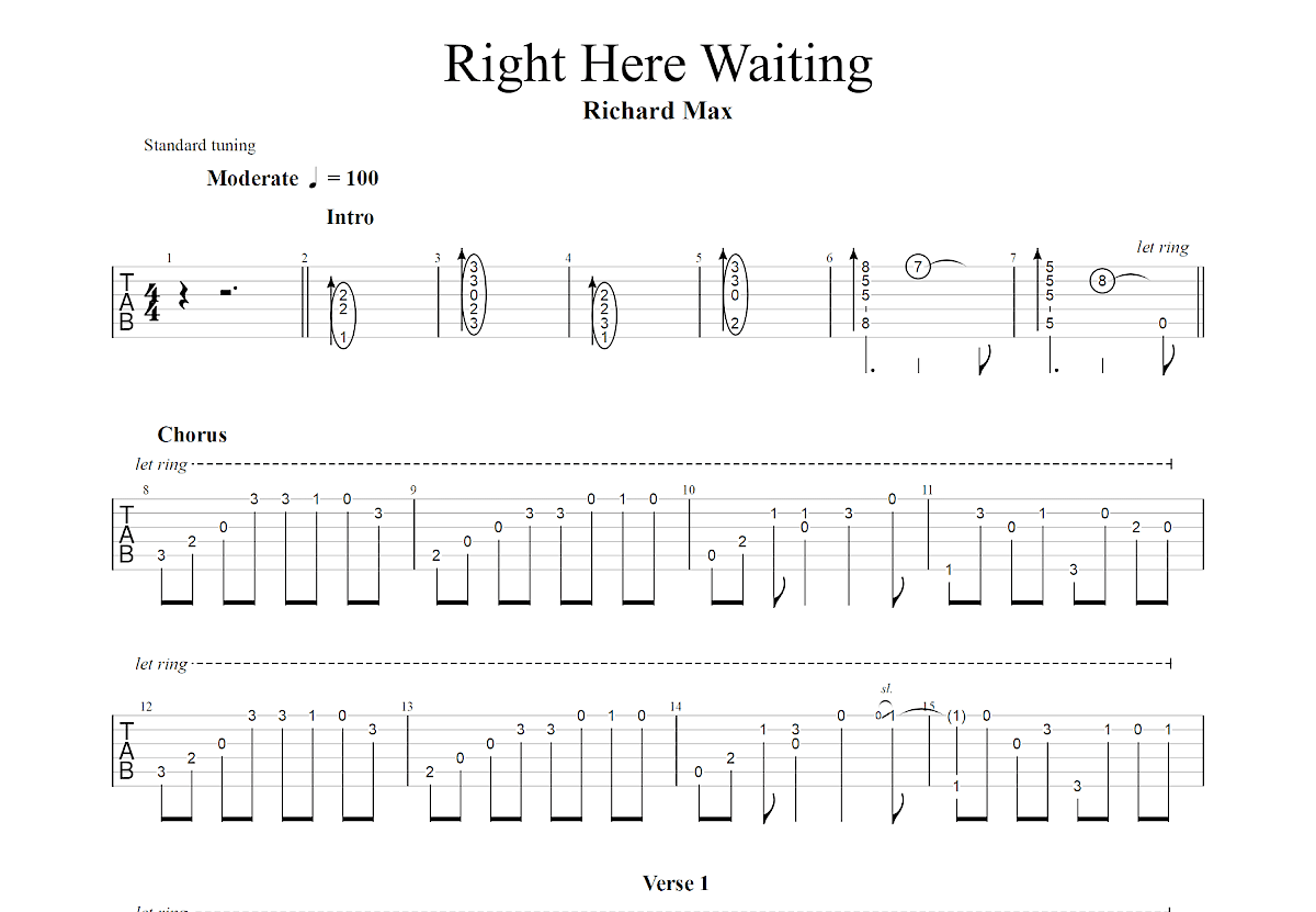 Right Here Waiting吉他谱_Richard Max_C调指弹