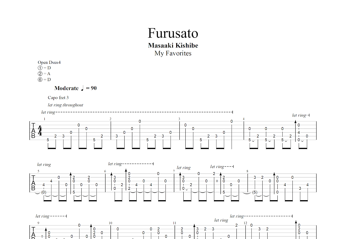 Furusato吉他谱_岸部真明_D调指弹