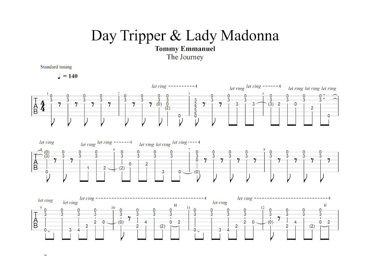 Day Tripper & Lady Madonna吉他谱_John Lennon,Paul McCartney_A调指弹