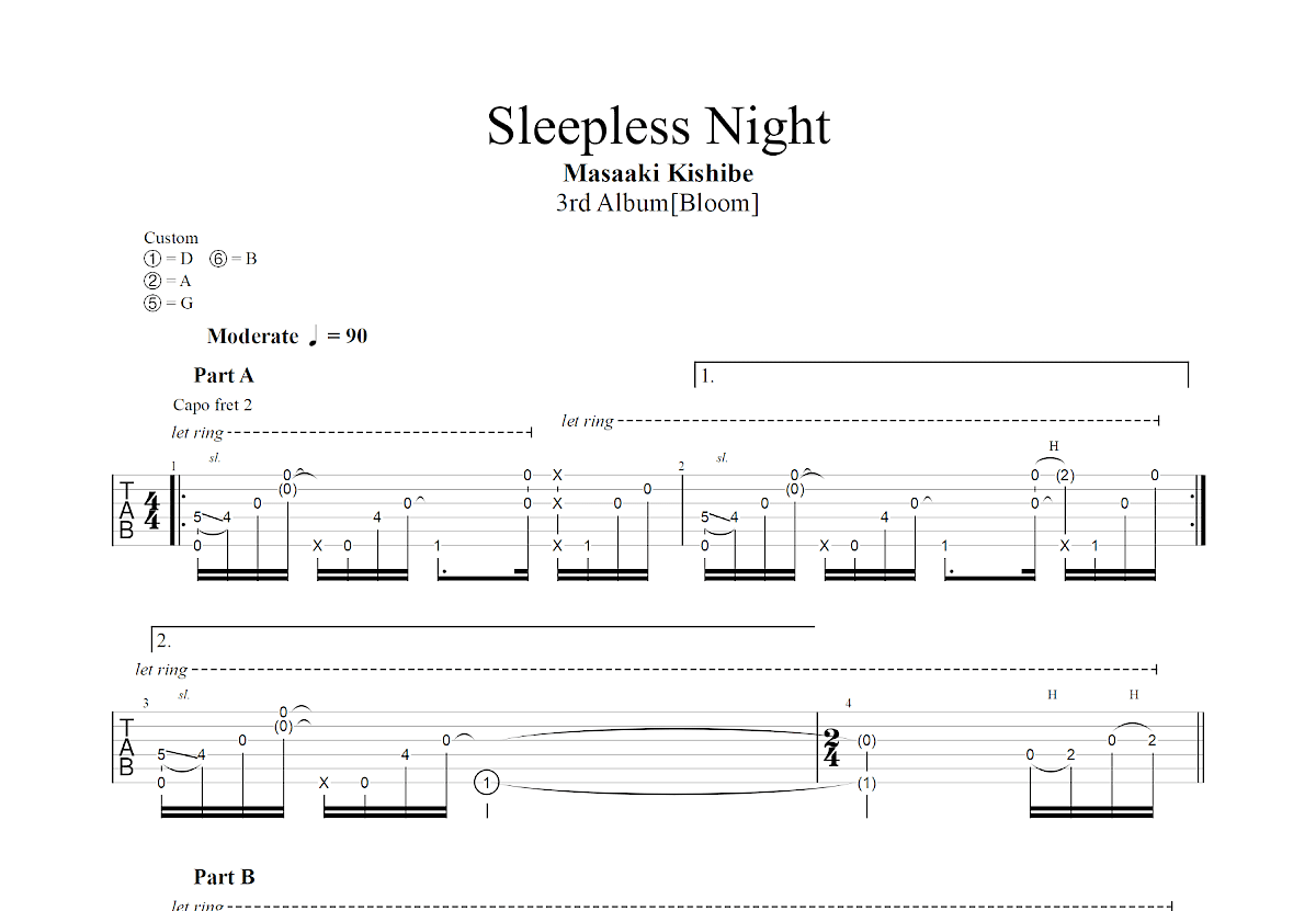 Sleepless Night吉他谱_岸部真明_G调指弹
