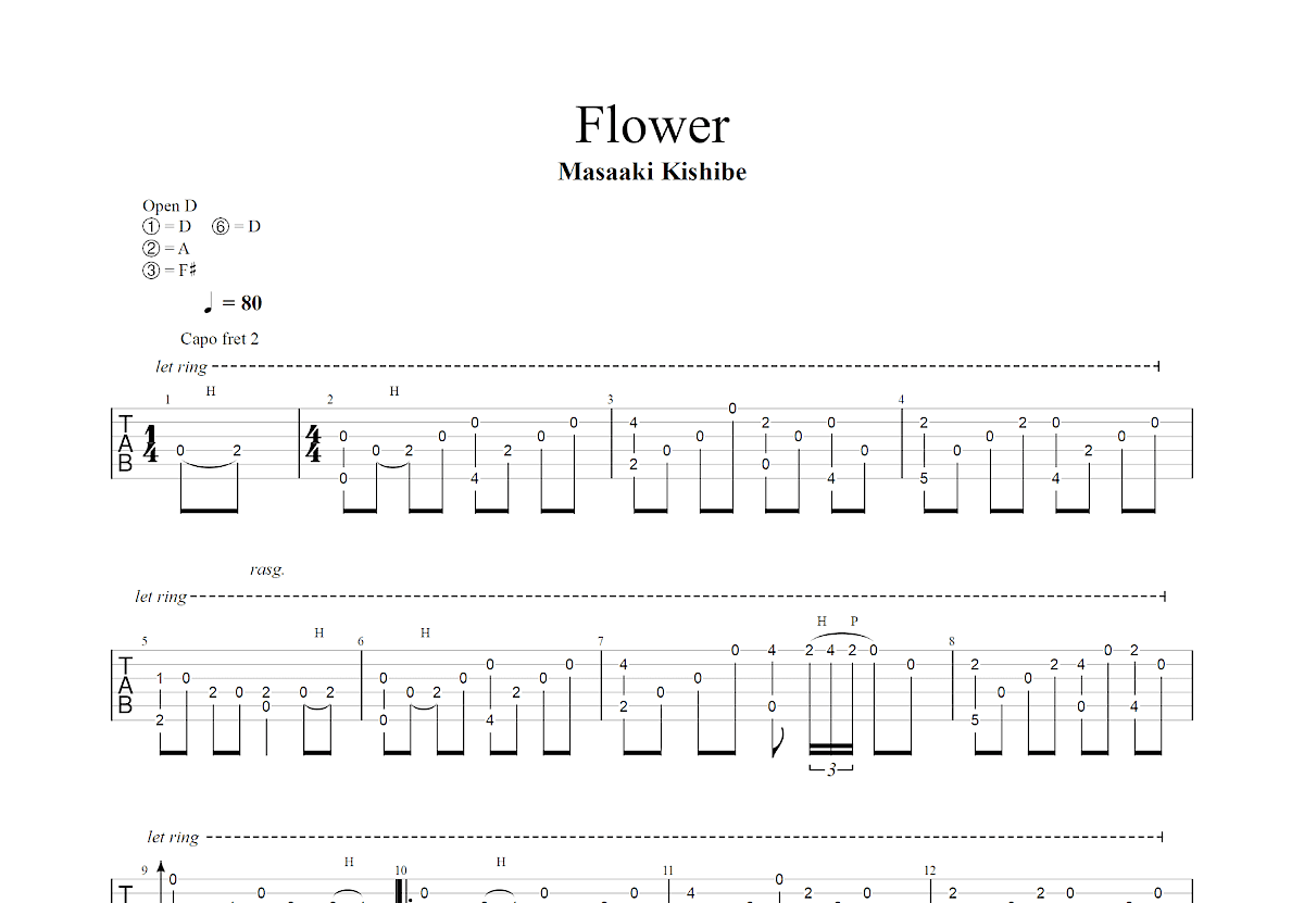 Flower吉他谱_岸部真明_D调指弹