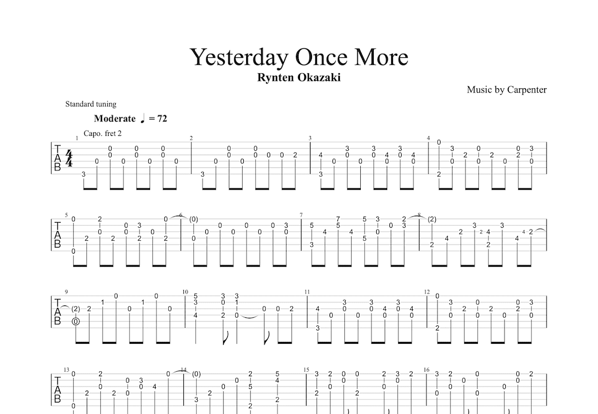Yesterday Once More吉他谱预览图