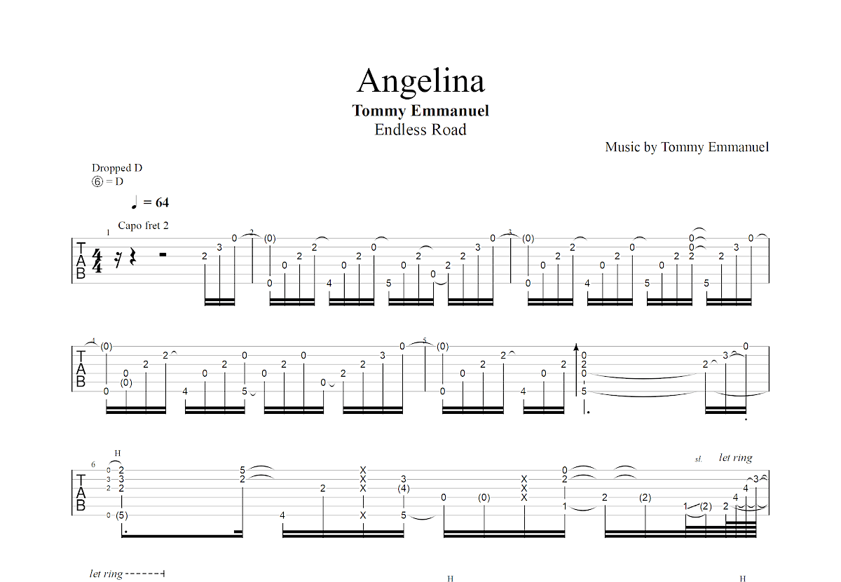 Angelina吉他谱_Tommy Emmanuel_D调指弹