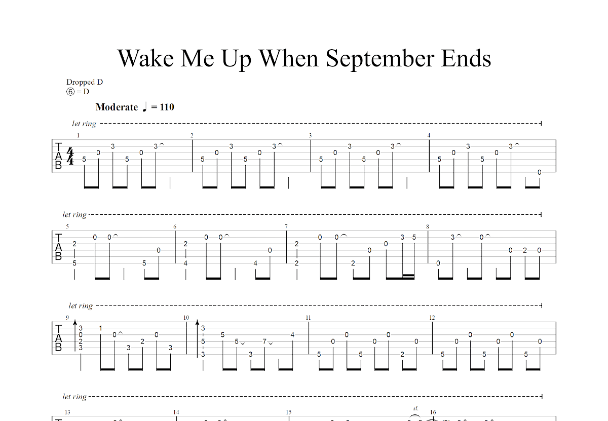 Wake Me Up When September Ends吉他谱_郑成河_D调指弹