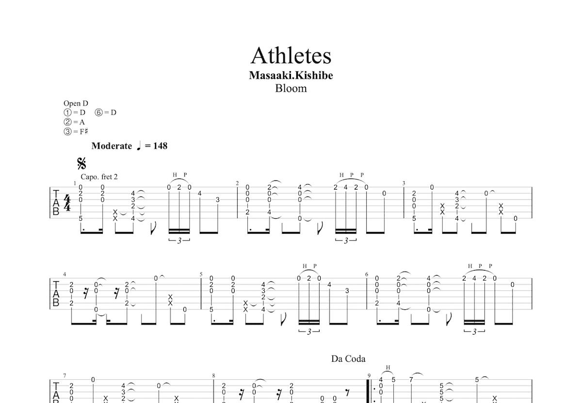 Athletes吉他谱_岸部真明_D调指弹