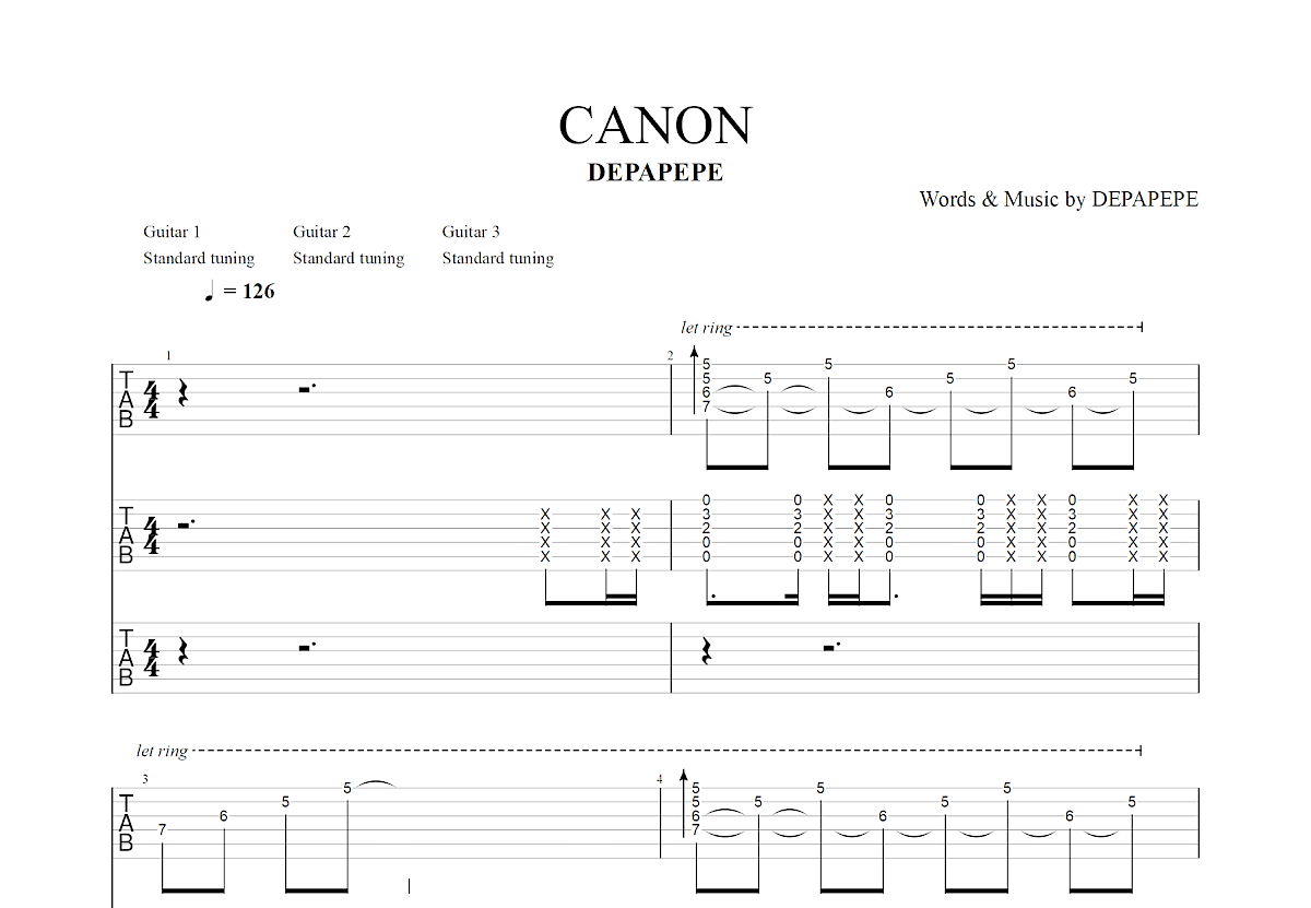 卡农吉他谱预览图