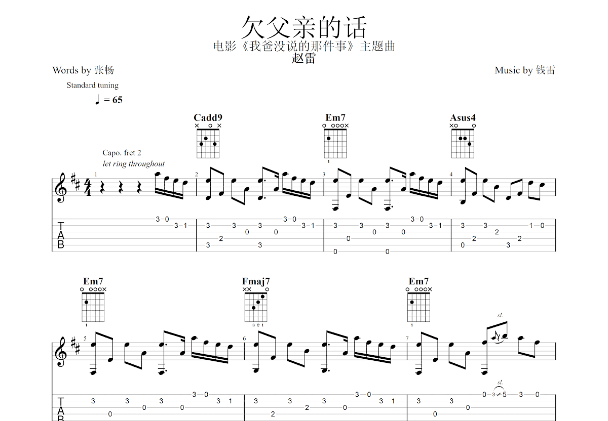 欠父亲的话吉他谱预览图