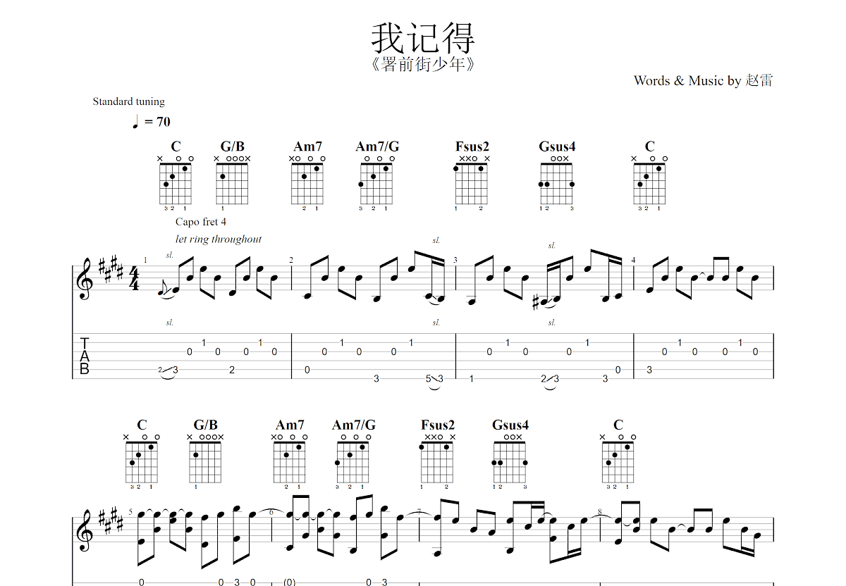 我记得吉他谱预览图