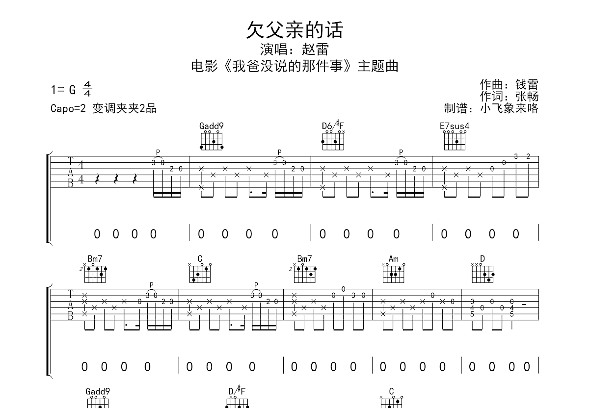 欠父亲的话吉他谱预览图