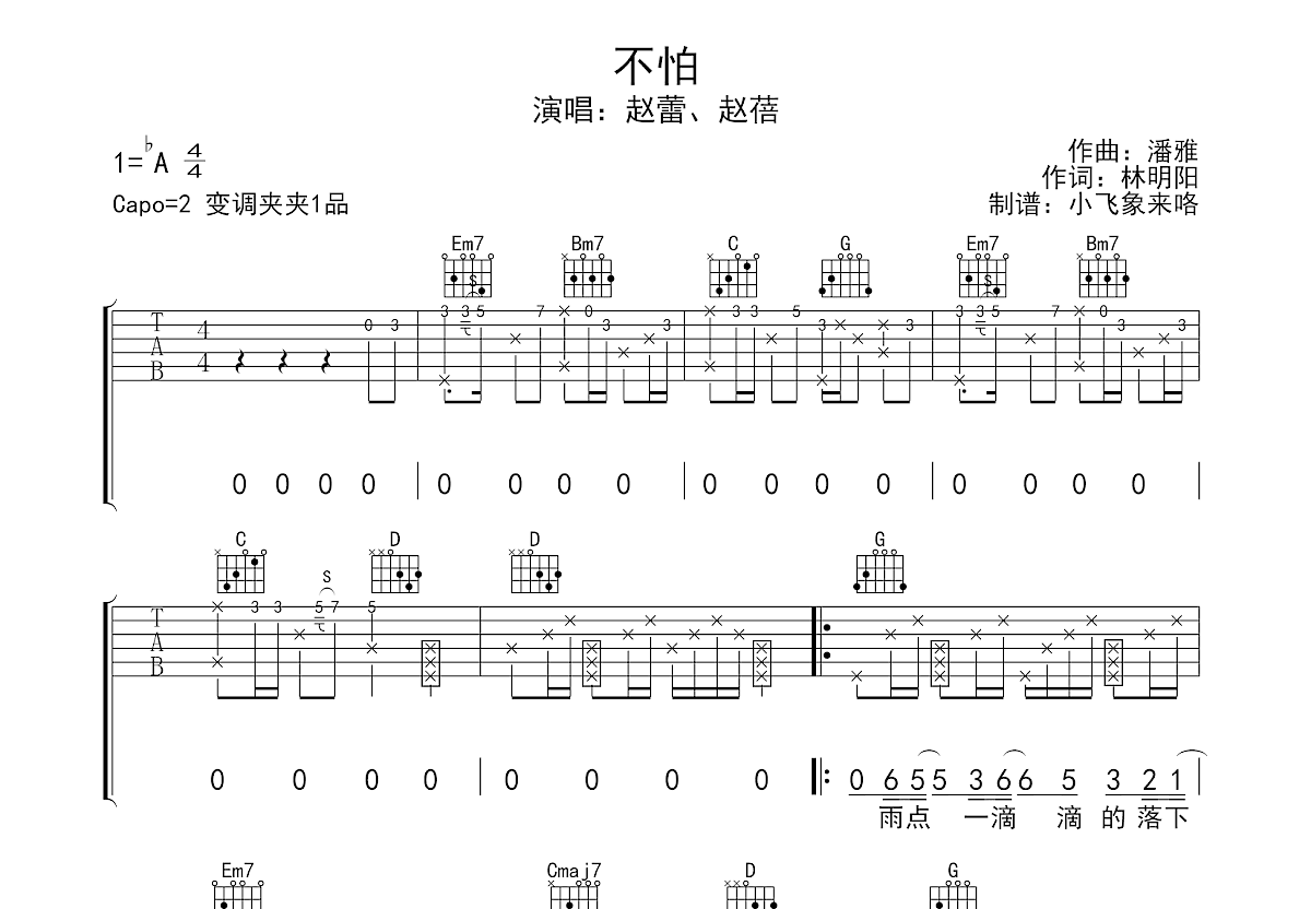 不怕吉他谱预览图