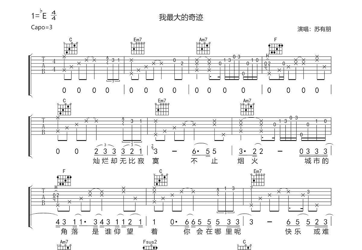 我最大的奇迹吉他谱预览图