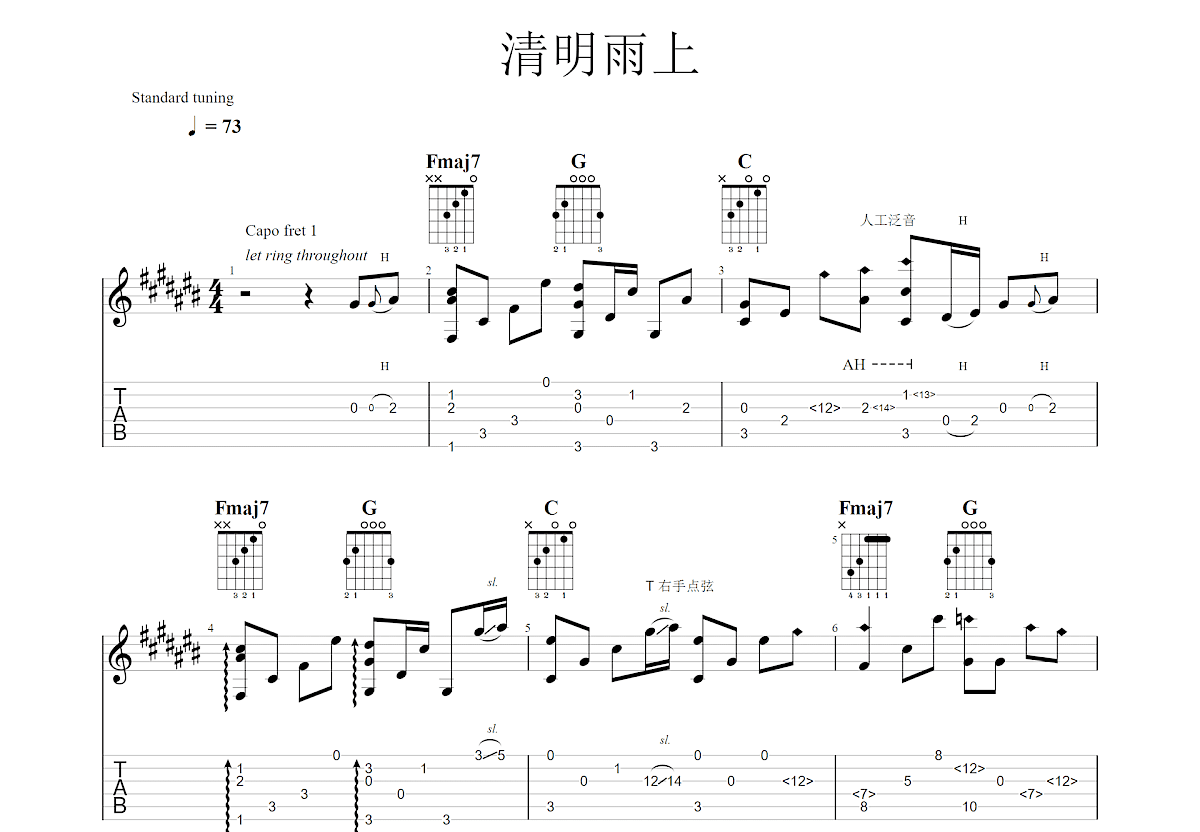 清明雨上吉他谱预览图