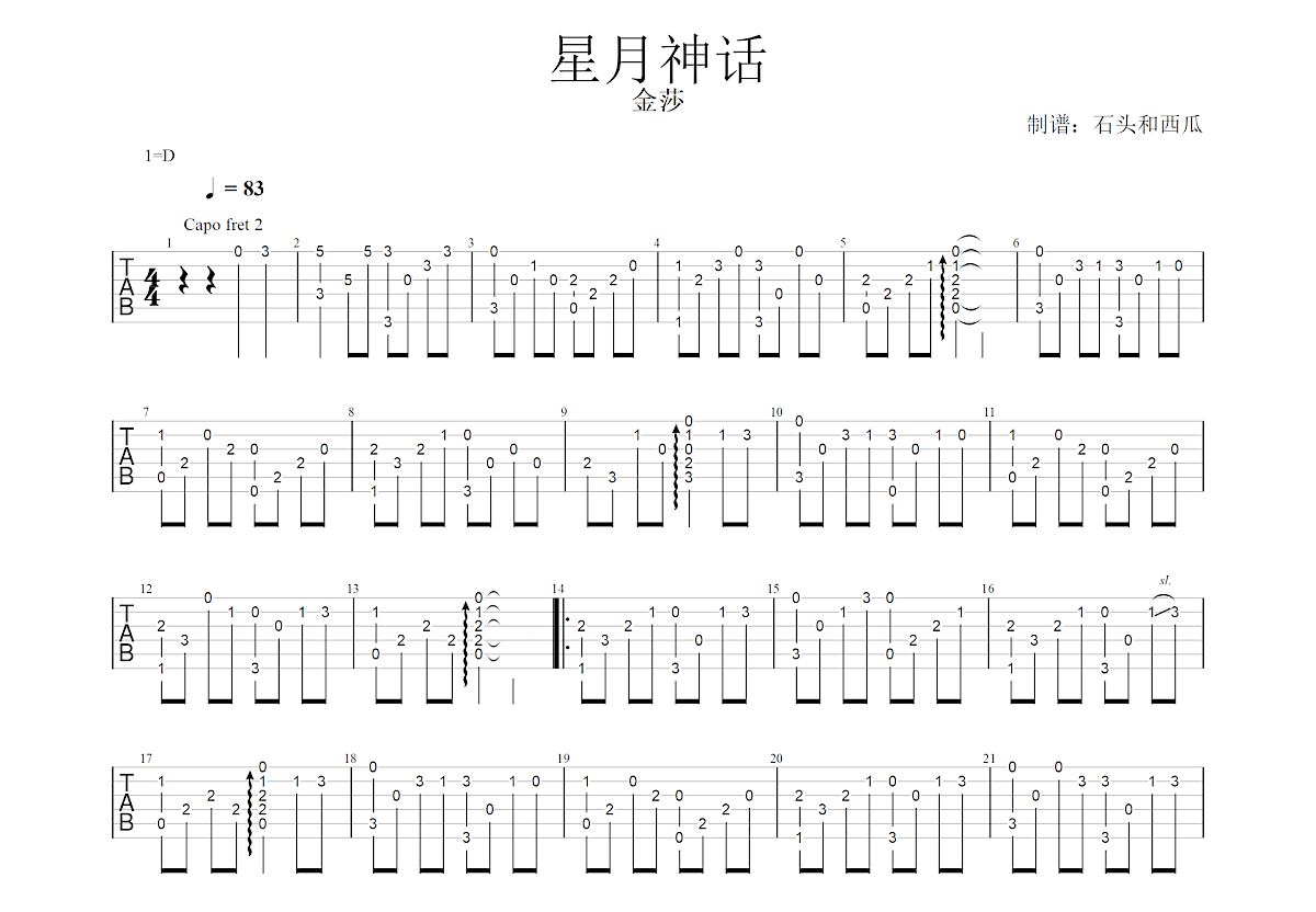 星月神话吉他谱_金莎_C调指弹