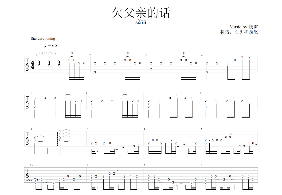 欠父亲的话吉他谱预览图