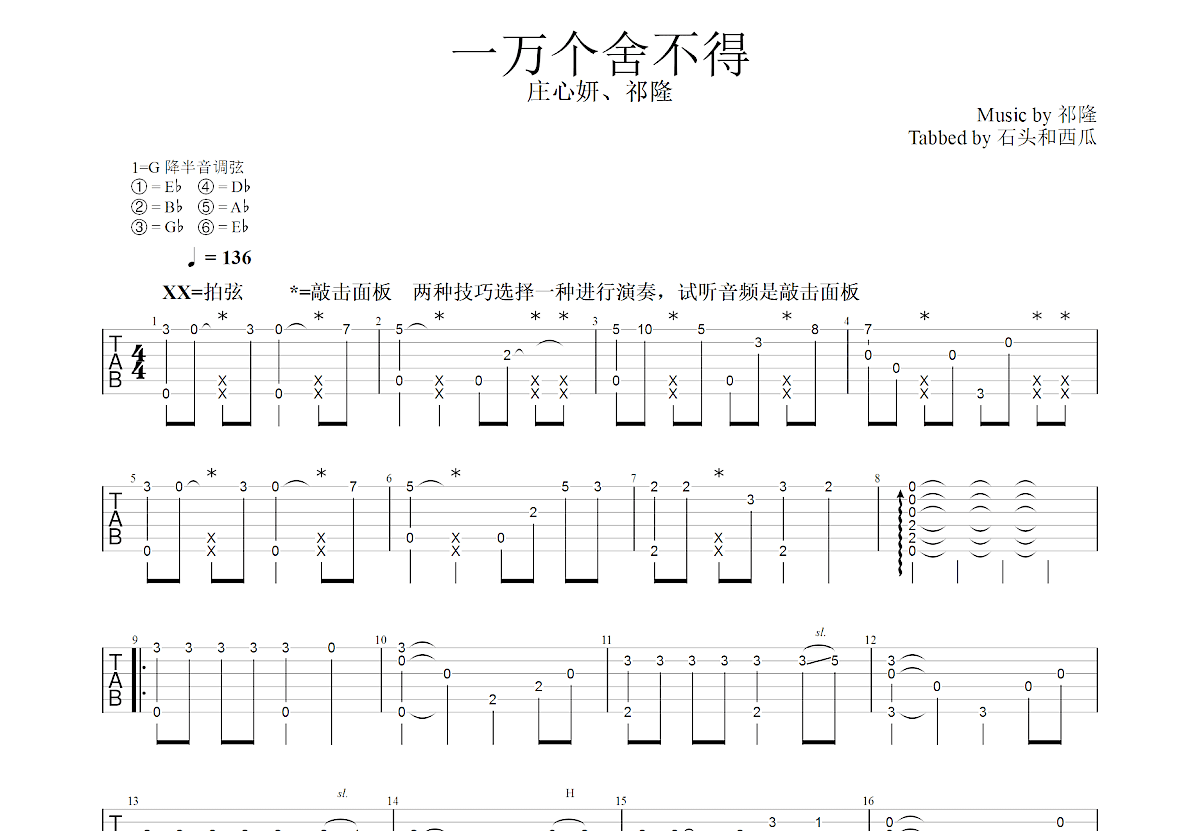 一万个舍不得吉他谱预览图