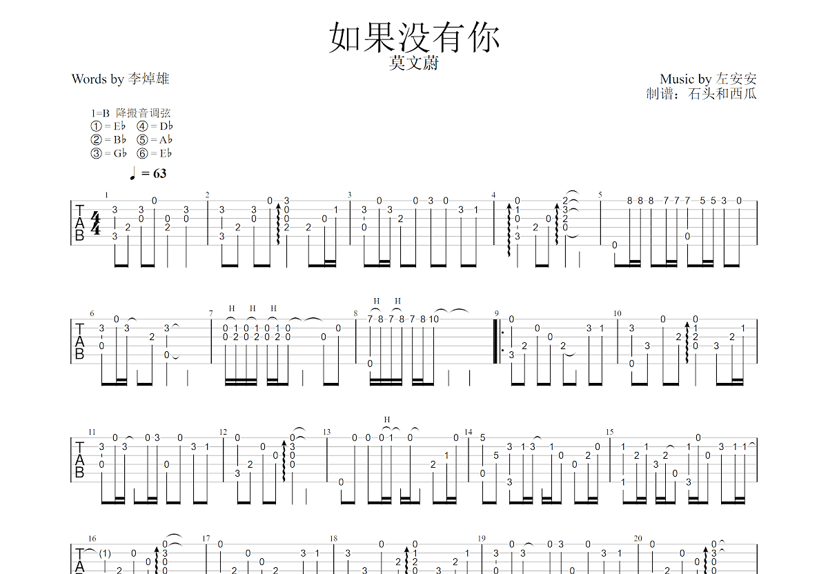 如果没有你吉他谱预览图
